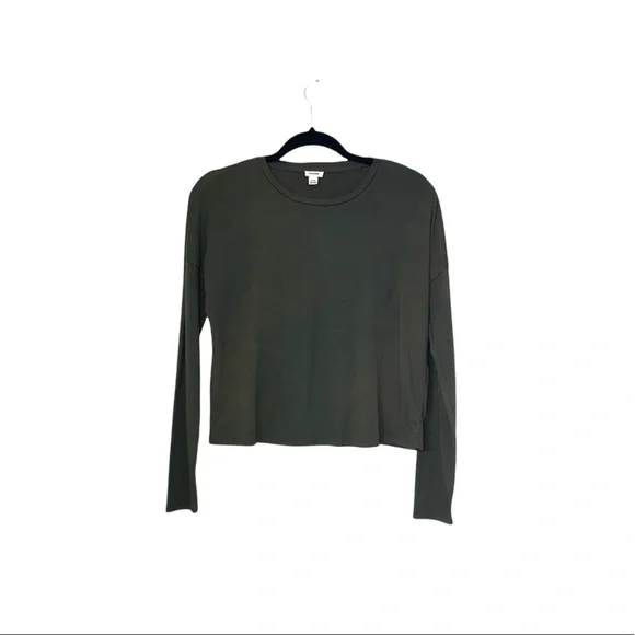 Garage Olive Green Cropped Long Sleeve Crew Neck Basic Top Medium Women’s - Picture 11 of 11